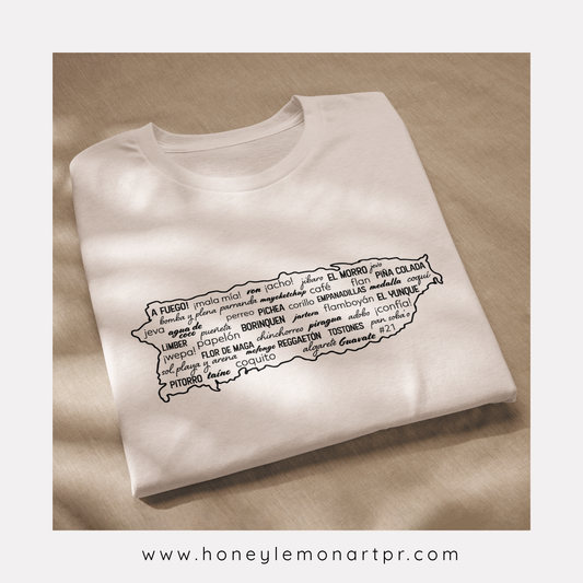 Jerga Boricua Puerto Rico Map T-Shirt – Eco-Friendly Unisex Tee Black/White