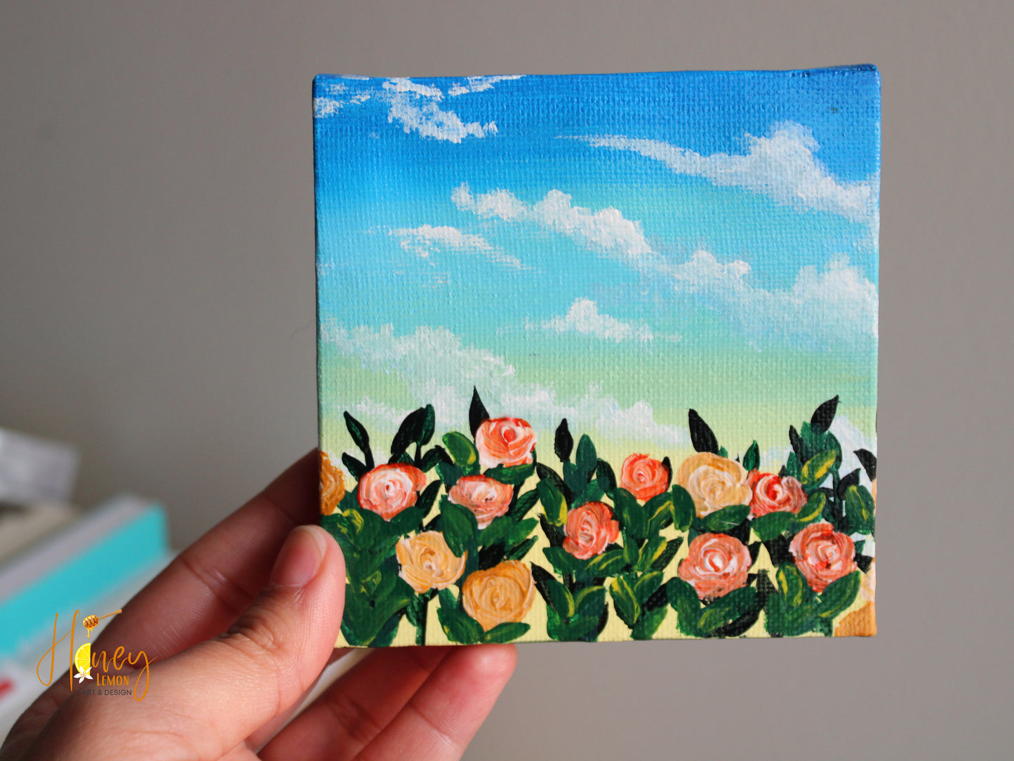 MINI CANVAS Sky and roses 4x4 inches.