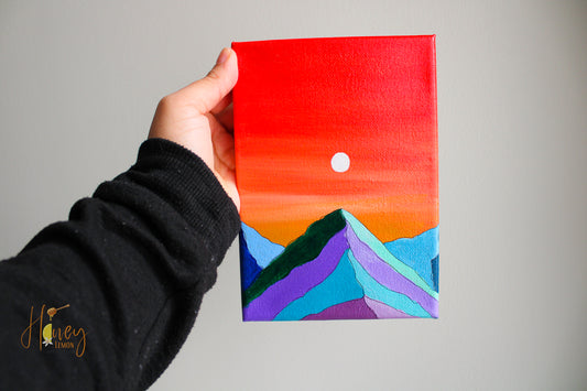 Original Paint 5x7 Canvas: Colorful Mountains